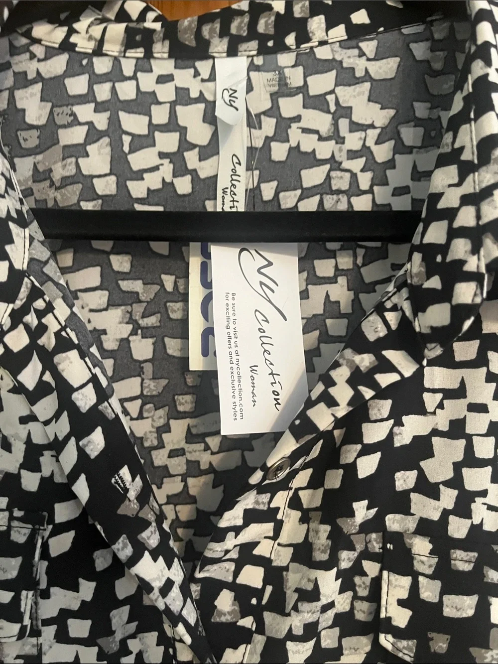 NY Collection Black and White Printed Midi Dress